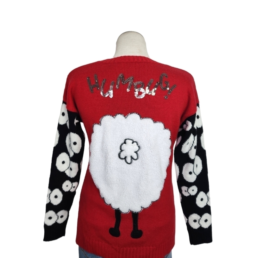Holiday Traditions BAAAHHUMBUG! Lamb Red Crew Neck Women's Sweater Size S - Picture 2 of 7